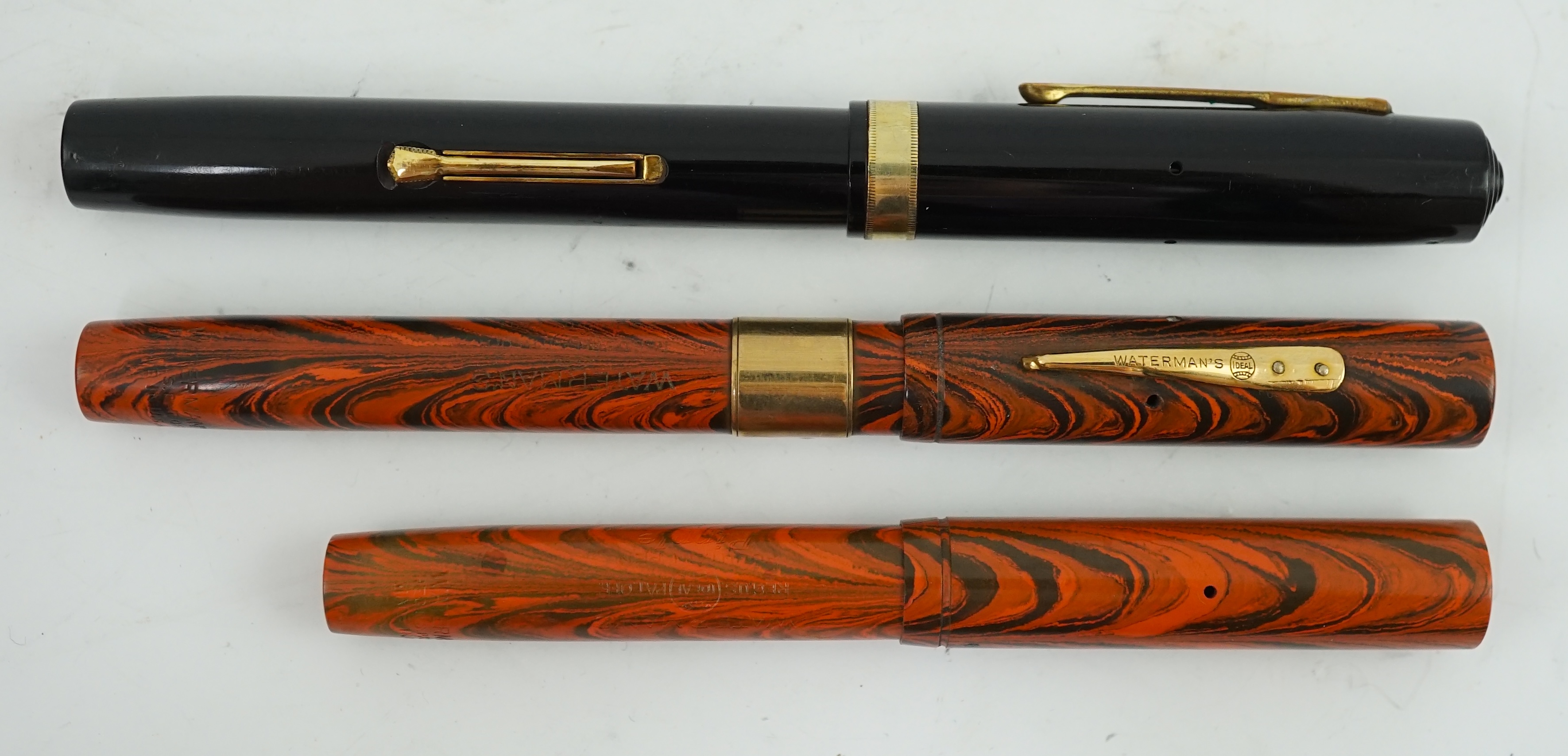 Three Waterman fountain pens to include No's 7, 52 and 52v